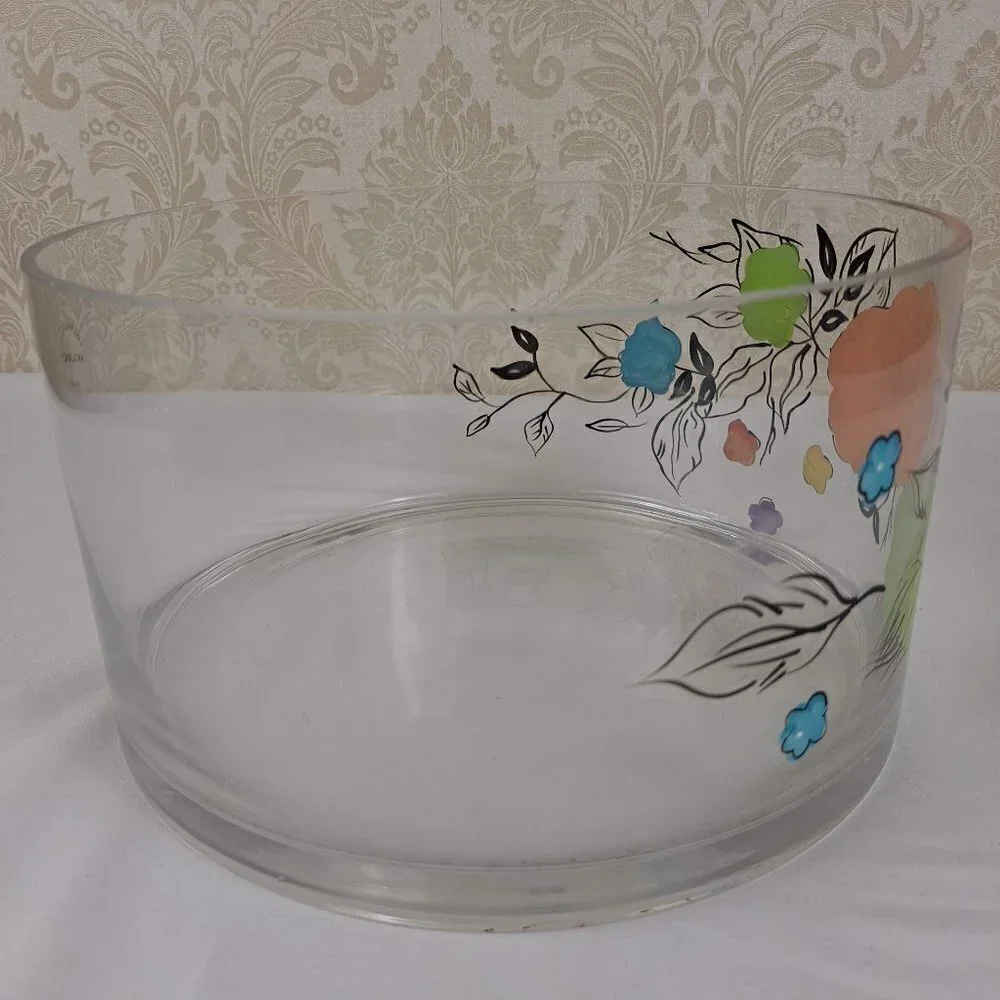 Artland Laurie Gates Clear Glass Bowl with Multi Color Hand Painted Flowers